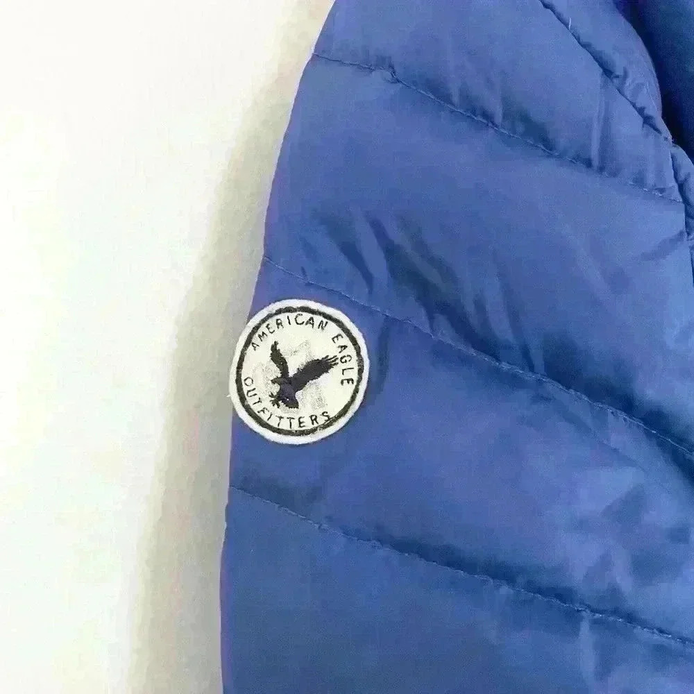 American Eagle Down Puffer Jacket Blue Size Medium Warm Lightweight - Picture 3 of 8